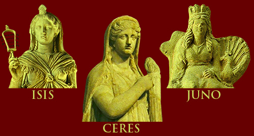golden busts of Isis, Ceres, Juno
