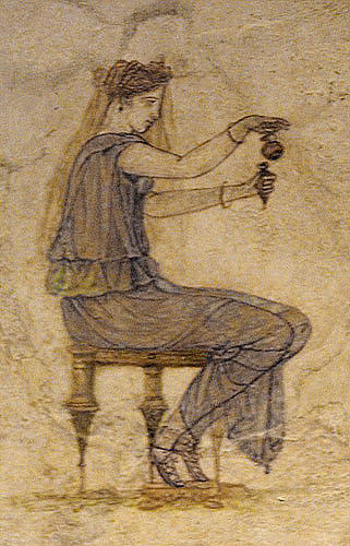 seated woman with perfume flask