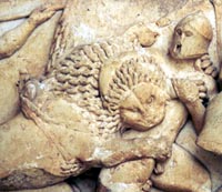 Detail of frieze of Syphnian Treasury, Delphi.